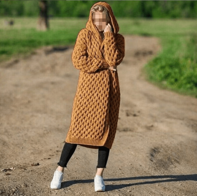 S-5XL Autumn and Winter Warm New Solid Color Fashion Women's Long Knitted Sweater Hooded Cardigan Coat