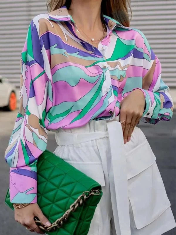 S / A 2023 Wholesale Fashion Loose Spring Autumn Single Breasted Cardigan Lantern Long Sleeve Elegant Women Casual Office Shirts