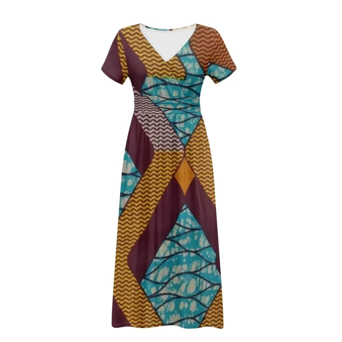 S / african wax 3AZ31-1 Hot sale custom made geometric design short sleeves long dresses african wax print clothes women's dresses for special occasions