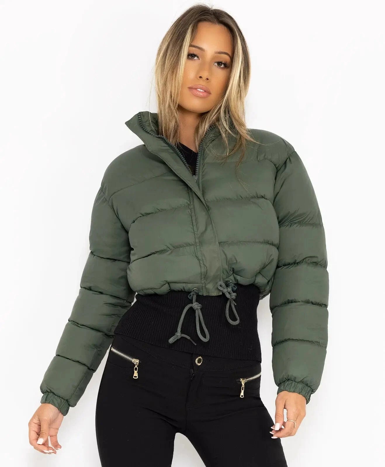 S / amy green Women Solid Jackets Bubble Short Crop Coats Puff Ladies Down Coats Thick Warm Patchwork Winter Bomber Puffer Jackets For Women