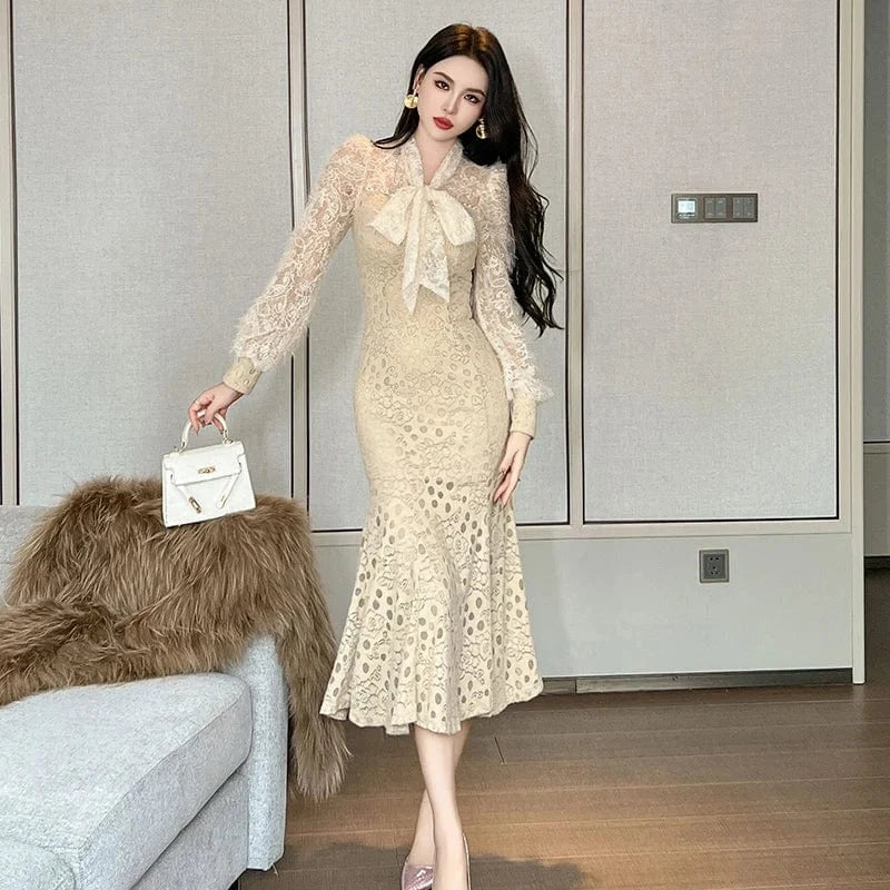 S / Aprioct ZYHT 70155 Wholesale Dresses In Bulk Lady Fish Tail Jacquard Formal Womens Casual Long Dress with Long Sleeve