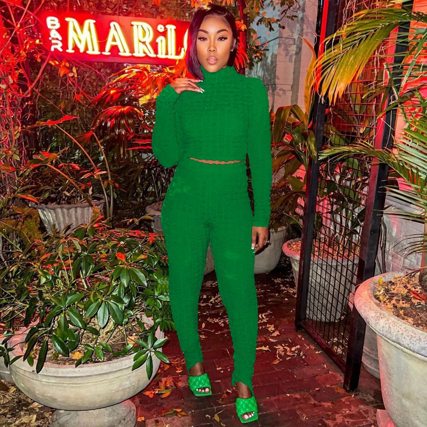 S / ARE trending woman clothes 2022 new arrivals Trendy Women Clothes Casual Long Sleeve Bubble Fabric Pants Set