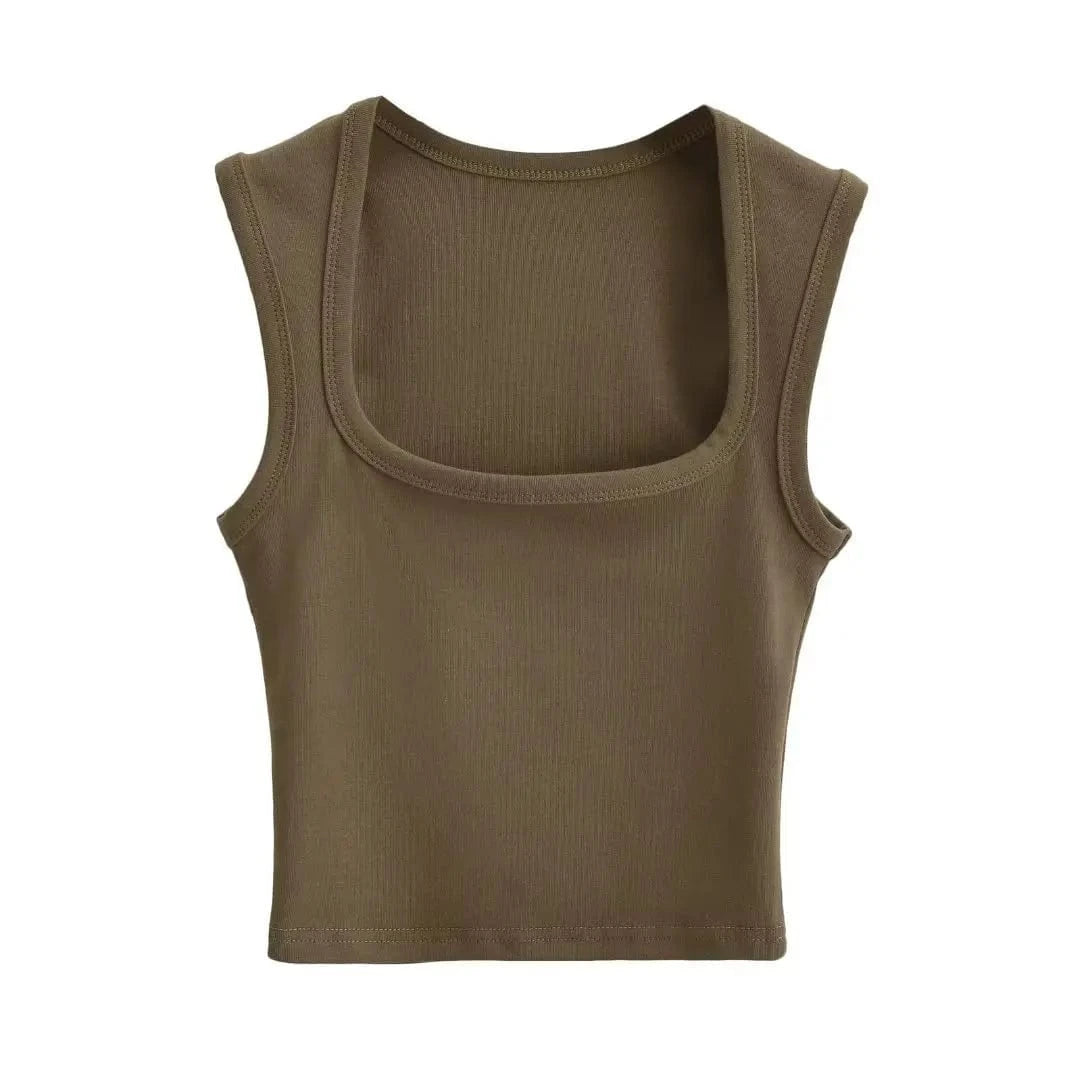 S / Army Green 24 colors Custom logo blank plain Square Neck deep Wide Rib Stretchy Sleeveless Women's Tank top women crop top