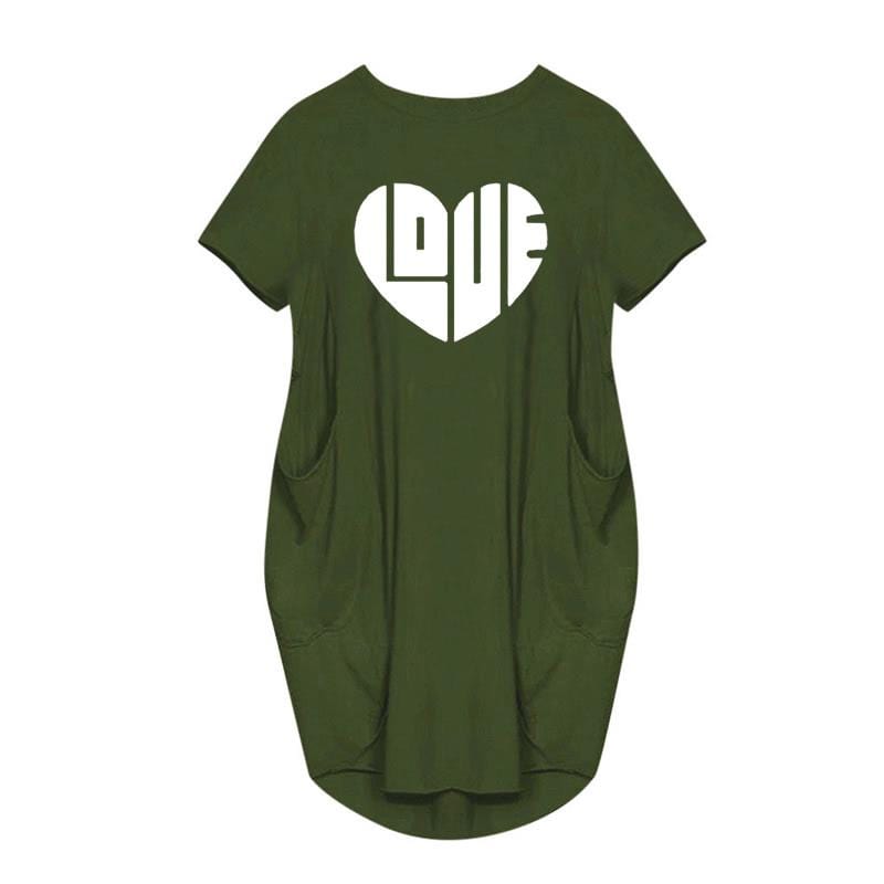 S / Army Green women clothing short sleeve summer dress lounge wear vestidos Loves cotton dresses for women European Clothing