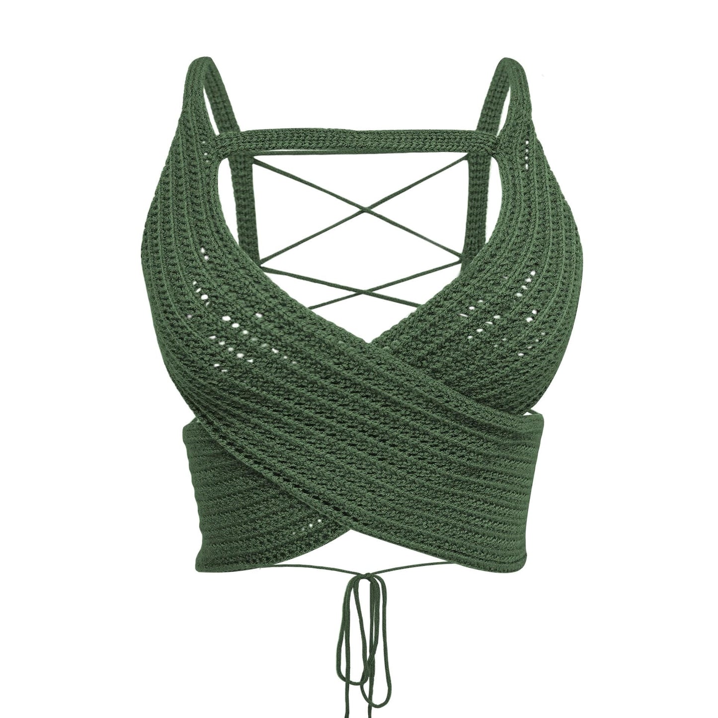 S / Army Green Women's Clothing Fall 2022 Y2K Basic Sleeveless Open Back Straps Tops Women Hollow Knitted Sweater Sexy Crop Tops