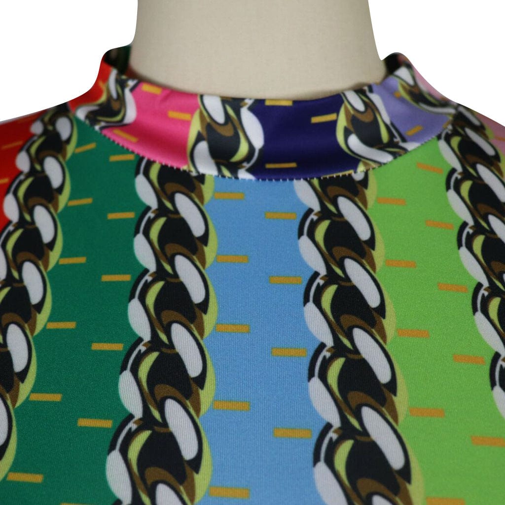 S / As Photo Fashion Printed Waist Belt Rainbow Color Pleated Office Career Women Dress