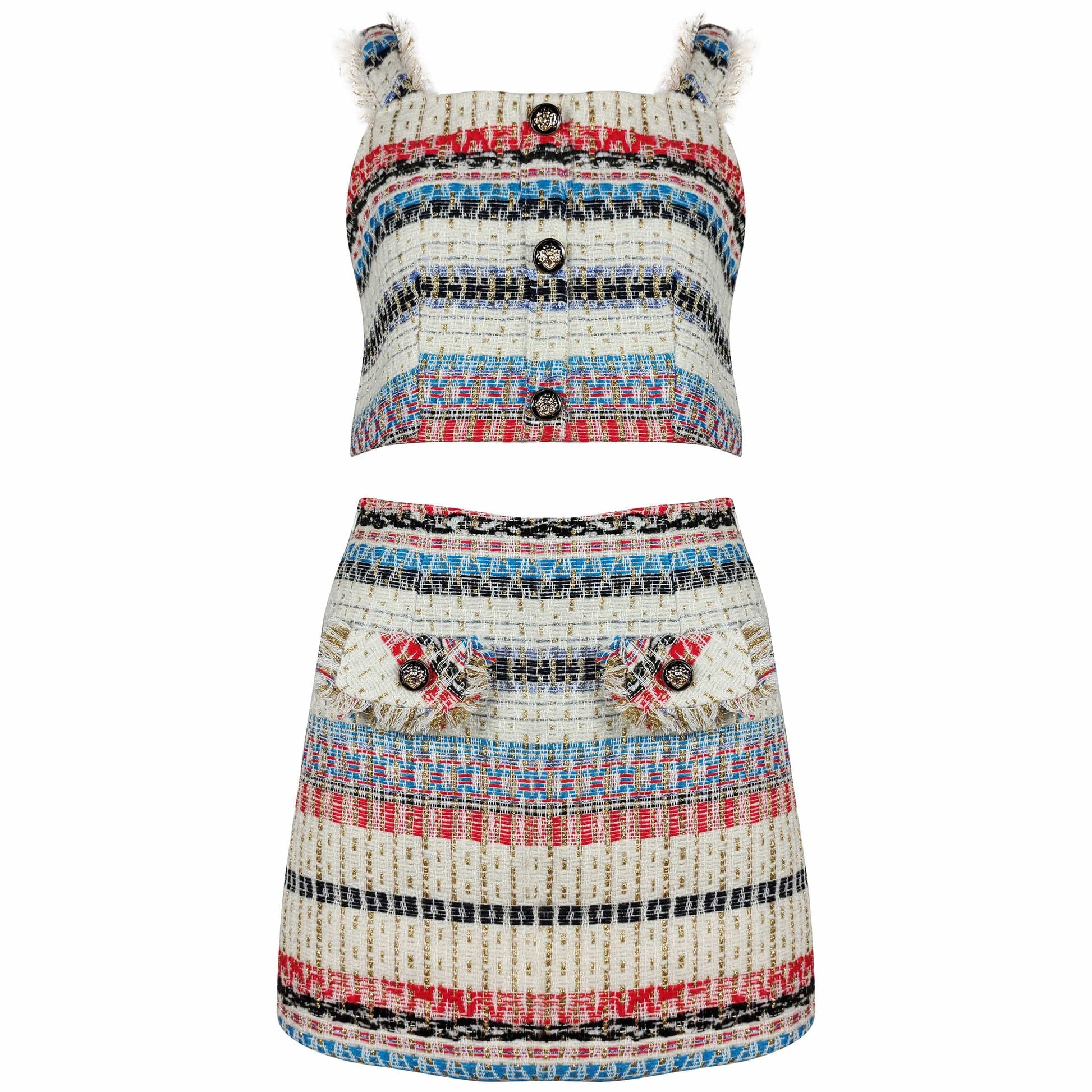 S / as pic A7629  Fashionable colorful Bohemian style sleeveless mini sweater crop top and mini skirt suit women summer causal