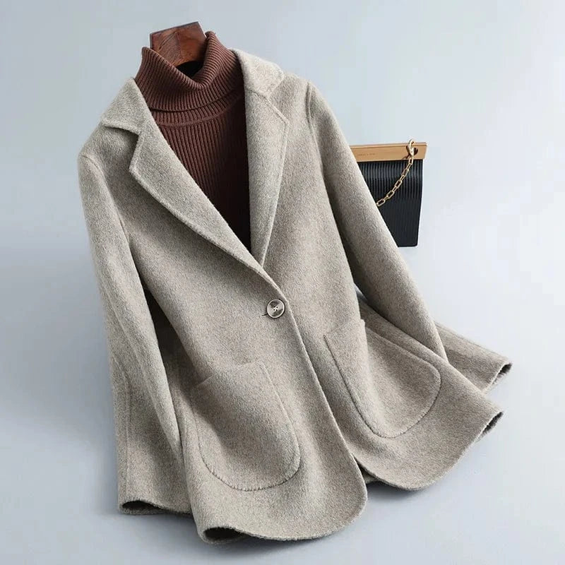 S / As picture Autumn Fashion Cashmere Coat Single Button Turn Down Collar Office Ladies Wool Coats