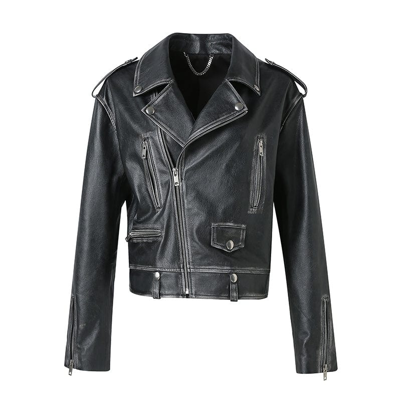 S / As picture High Quality Distress Cropped Cowhide Jacket Women Vintage Genuine Sheep Leather Jacket