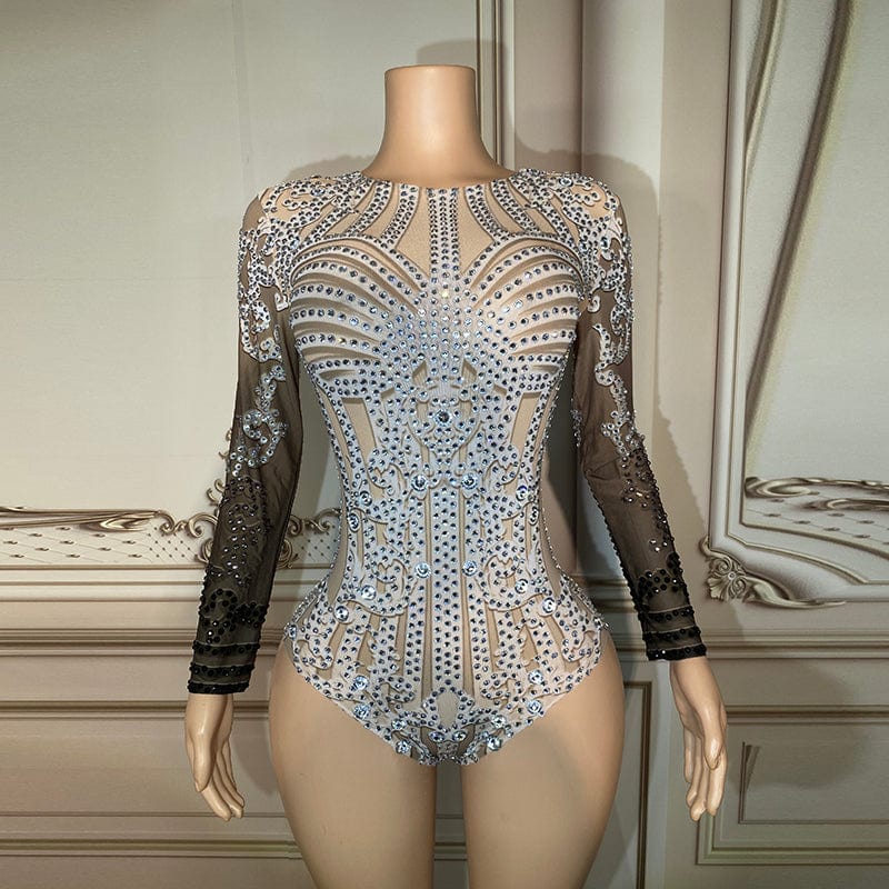 S / as picture Novance Y2899 Unique Apparel Women Jumpsuit Sexy Bodycon Rompers Rhinestone Bodysuit For Club Stage Performance Wear
