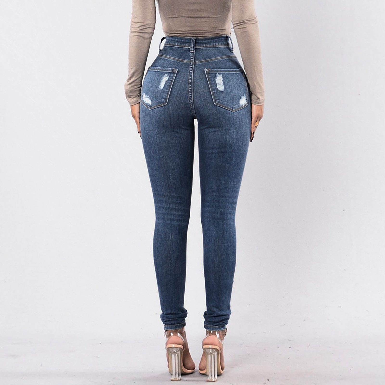 S / As picture Wholesale Cotton Spandex Skiny Blue High Waisted Jeans Women Women&#39;s Jeans