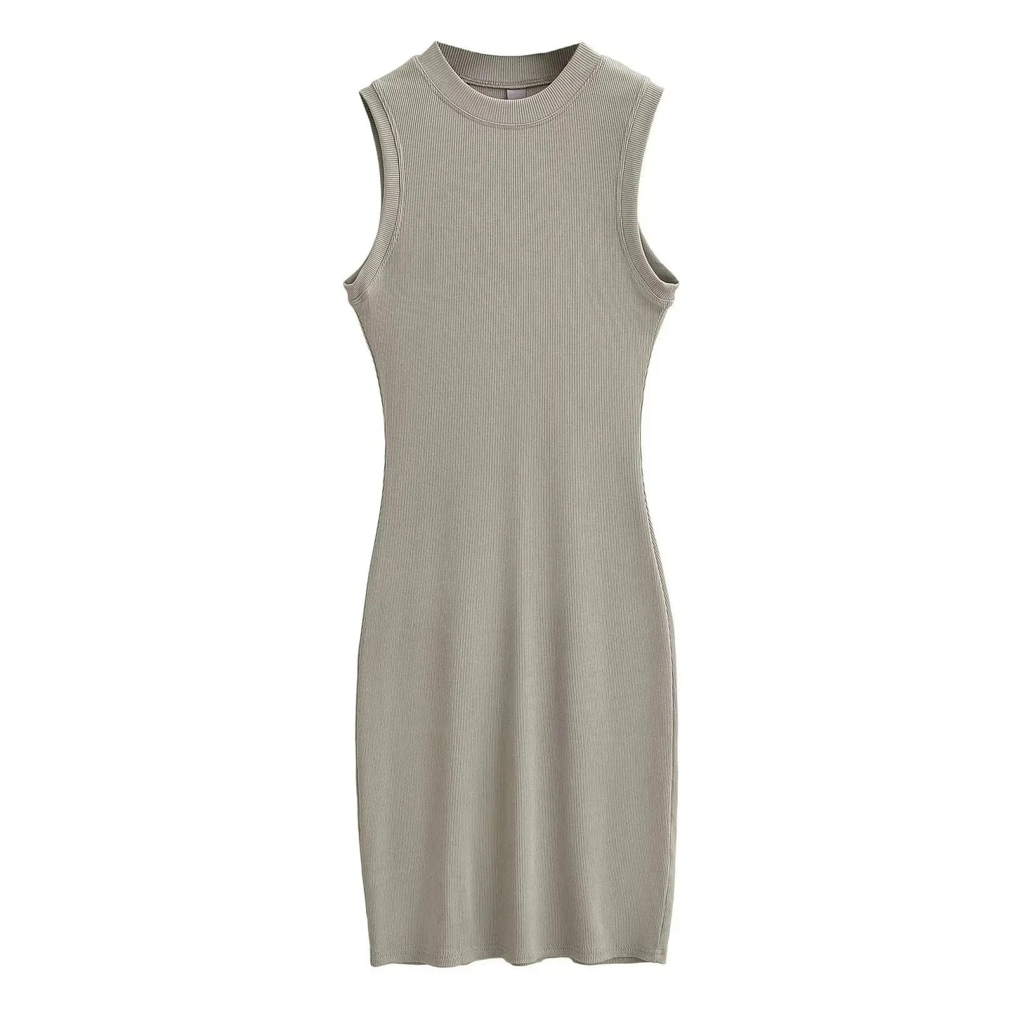 S / Beige 2024 Custom Modal Cotton Rib Maxi Dress Women Clothes Ladies Lounge Sleeveless Dress Bodycon Casual Tank Top Dress