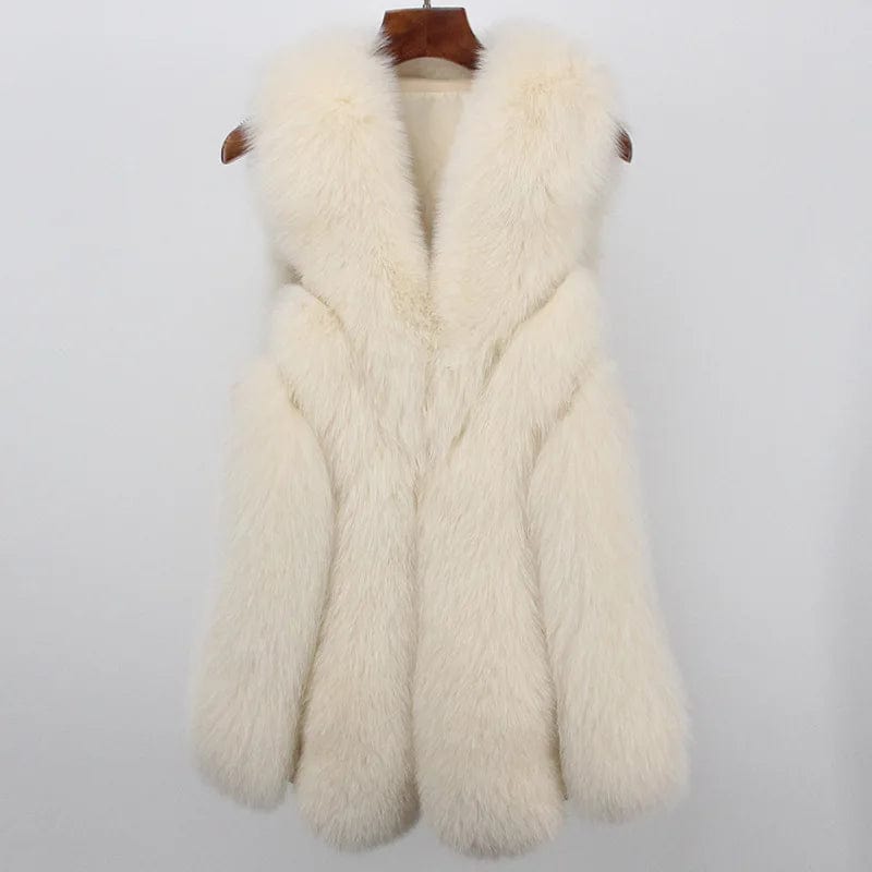 S / Beige (long) New Real Fox Fur Vest Women's Small Short End Fox Fur Coat Women's Clothing
