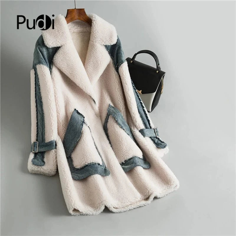 S / Beige Women Real Wool fur coat jacket oversize female winter warm long genuine fur jackets overcoats clothes OMS04