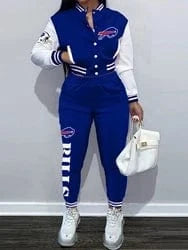 S / bills Custom  plus size women's sets sport botton baseball uniforms sweatsuit ladies jacket and pants women two piece set