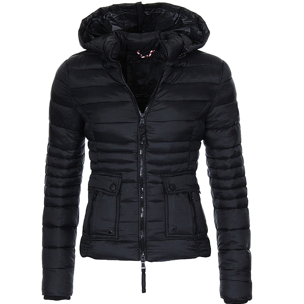 S / Black 10%OFF S-3XL Winter women's cotton coats short slim solid color cotton jackets warm zipper hooded cotton coats