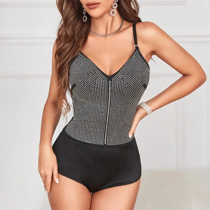 S / Black 3D Sexy & Club Knitting Summer Rivet Woman Jumpsuits