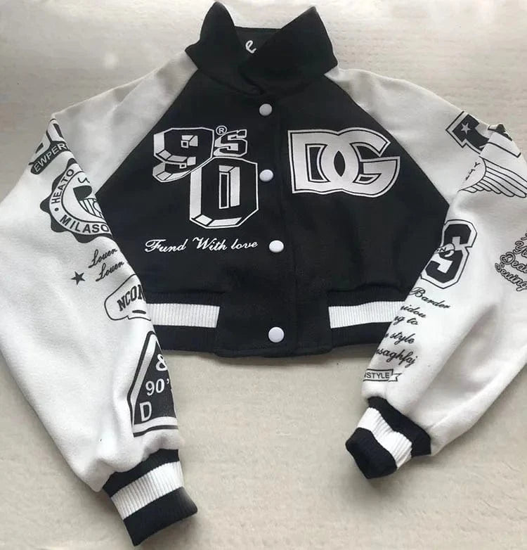 S / Black Autumn and winter lozenge lattice letters embroidered cotton jacket jacket fashionable leisure jacket female