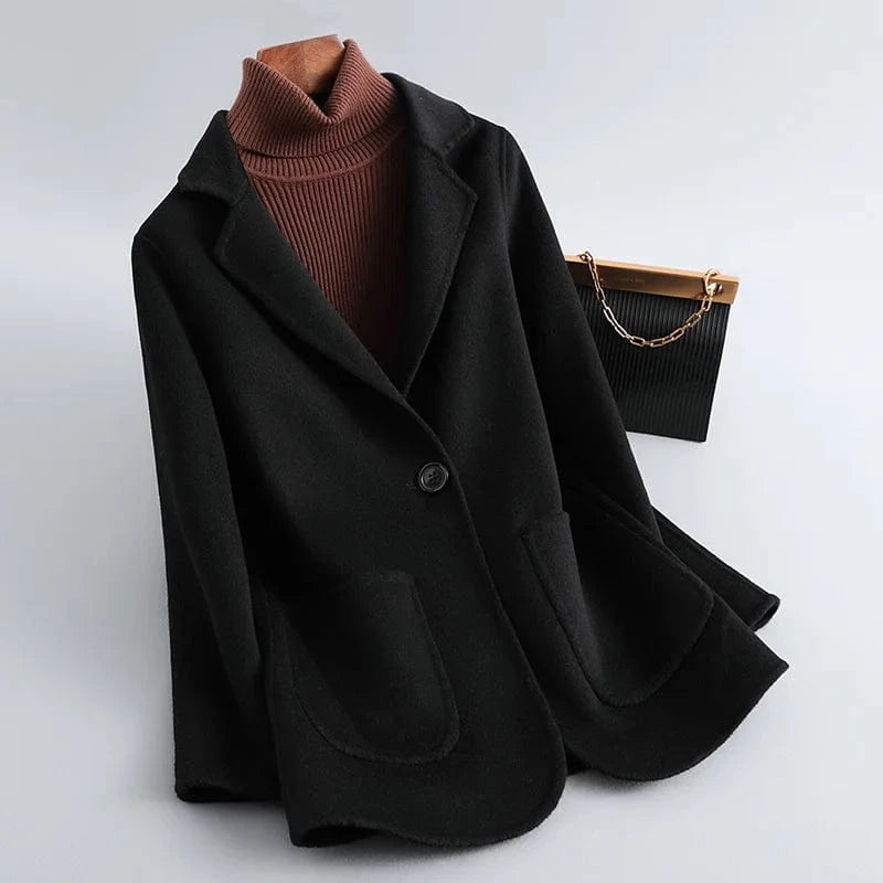 S / Black Autumn Fashion Cashmere Coat Single Button Turn Down Collar Office Ladies Wool Coats
