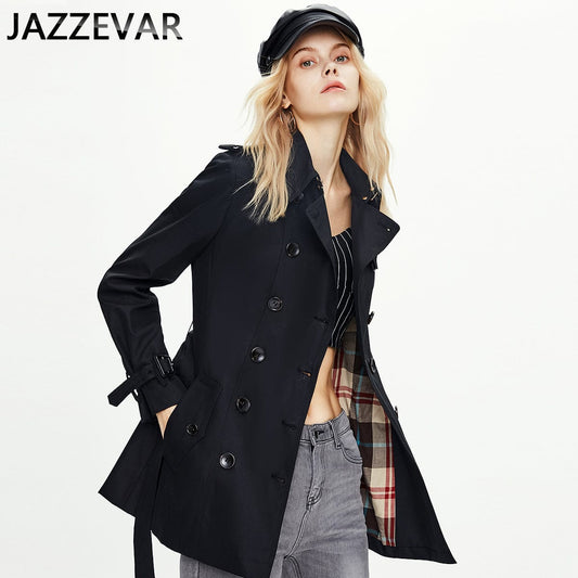 S / black Black short professional casual autumn and winter women's coat trench coat British double breasted 82012