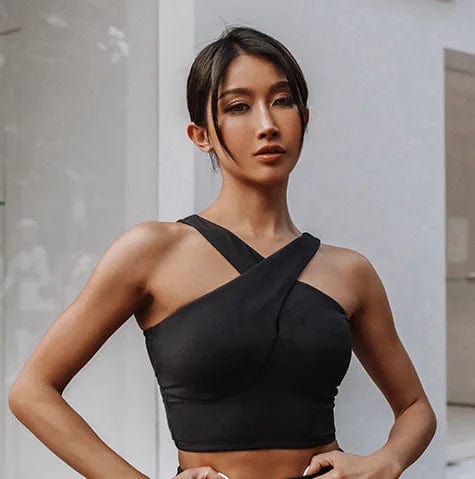 S / Black Bra Sexy beautiful back cross sports sling workout clothes seamless leggings yoga set padded breathable sports bra gym fitness set