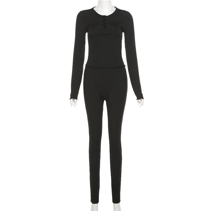 S / black C1798 2023 Women's New Sexy Round Neck Button Top Tights Casual Sports Suit Women