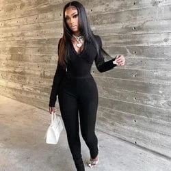 S / Black Casual Autumn Ribbed 2 Piece Set Women Outfit Solid Polo-Neck Buttons Long Sleeve Skinny Women's Sets