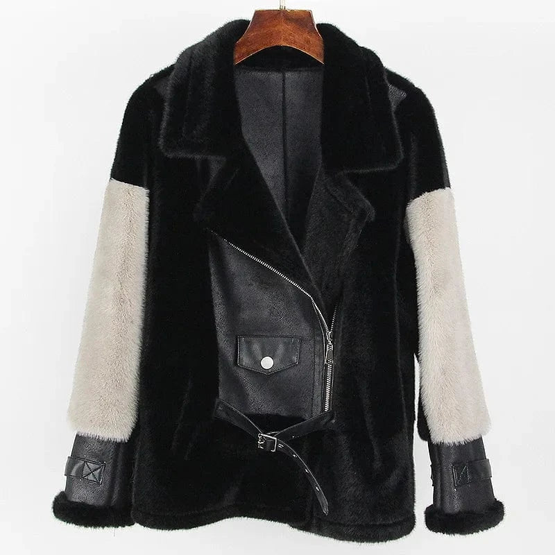 S / Black Casual Loose And Warm Mink-Like Wool Fur One Women's Clothing Coat Overcoat
