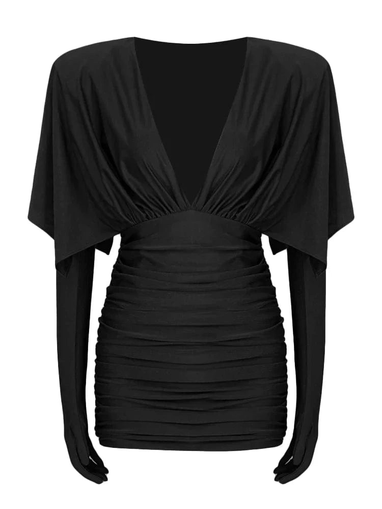 S / Black CHICEVER Fashion V Neck Long Sleeve High Waist Bodycon Lady Dresses Elegant Dress For Women