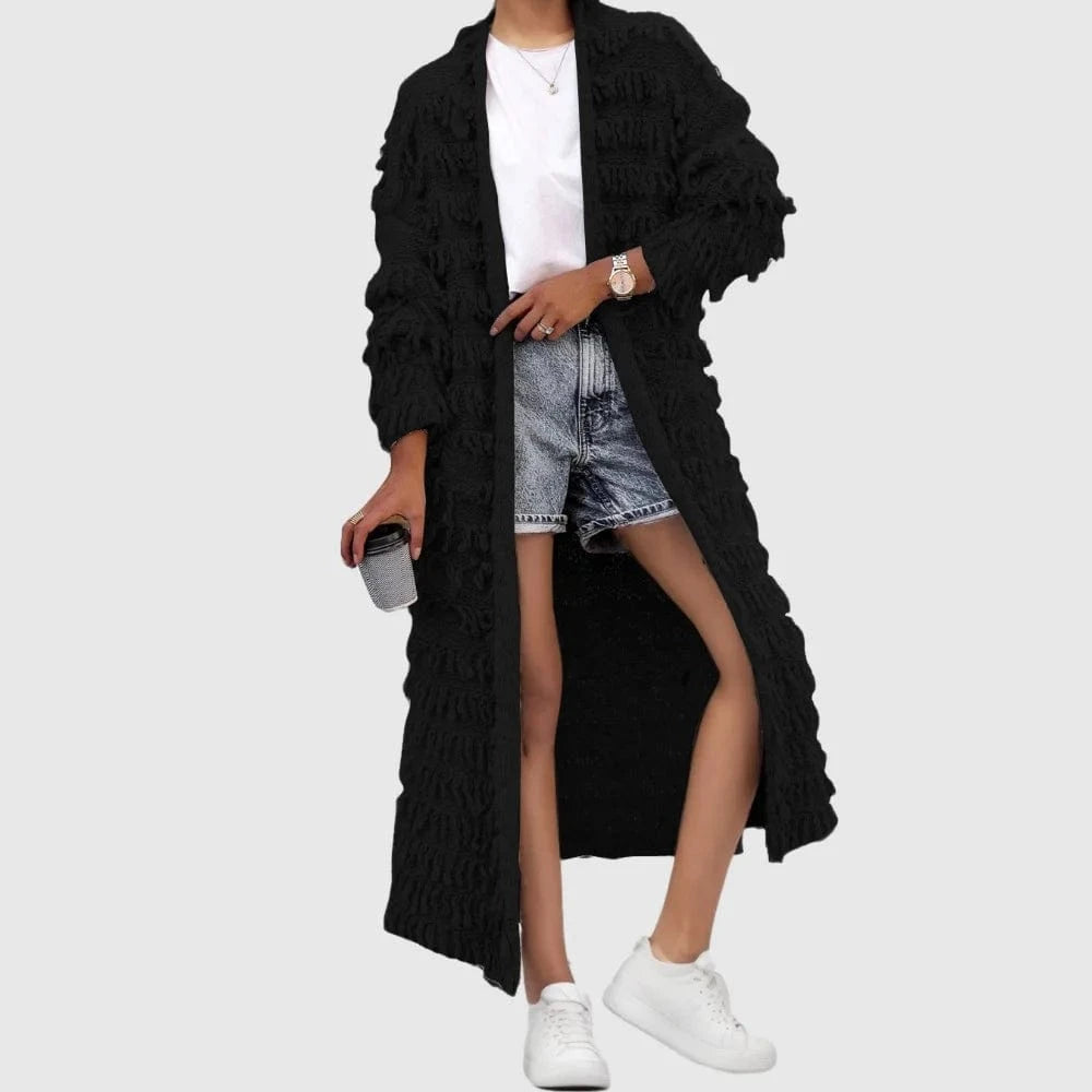 S / Black D1211TA06  New Trendy Solid Color Long Sleeve  Knitted Tassel Sweater Women Cardigan Sehe Fashion