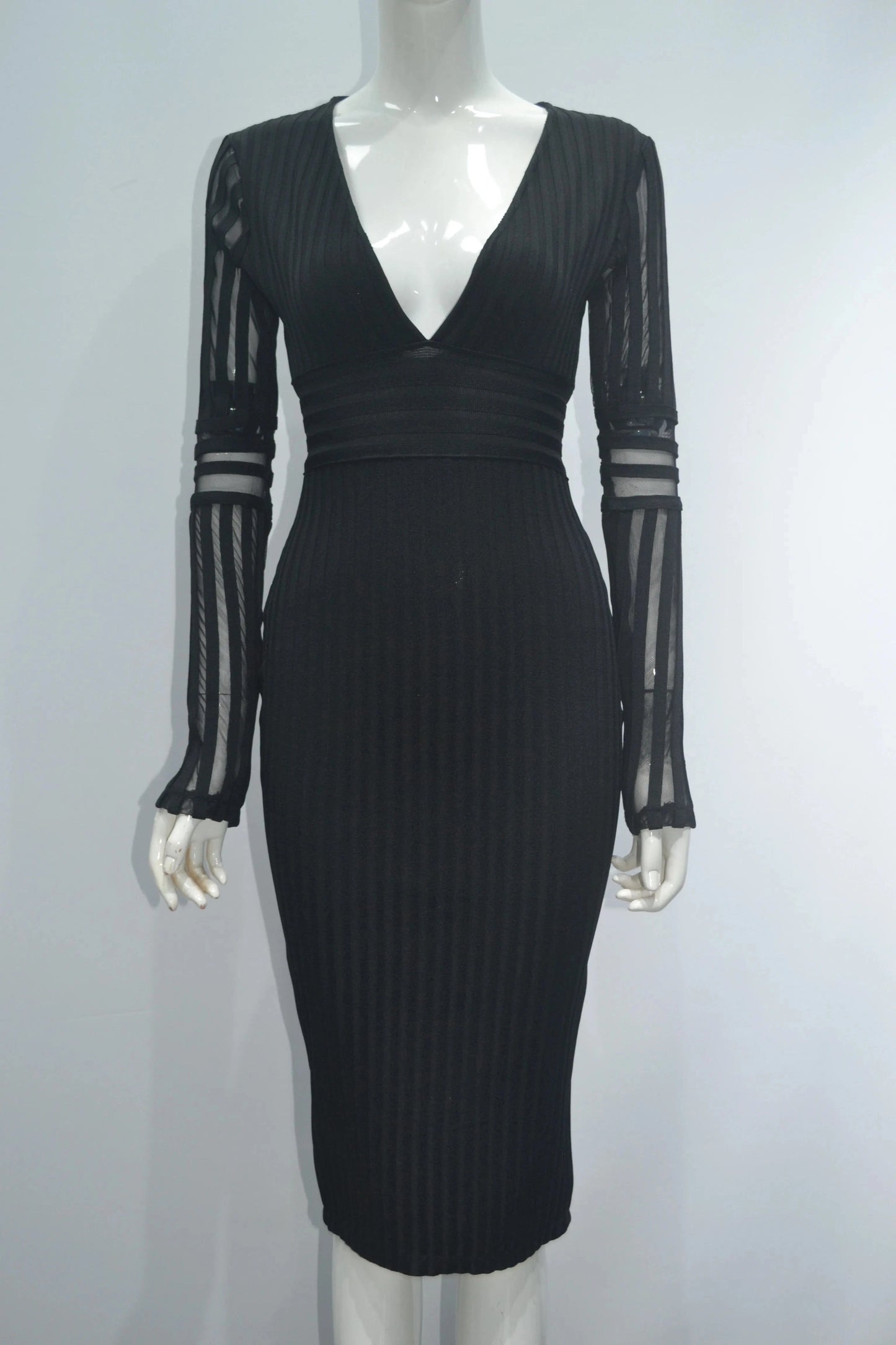 S / Black D8672 Ladies Stylish sexy v-neck long sleeve tight bandage dress white evening dress