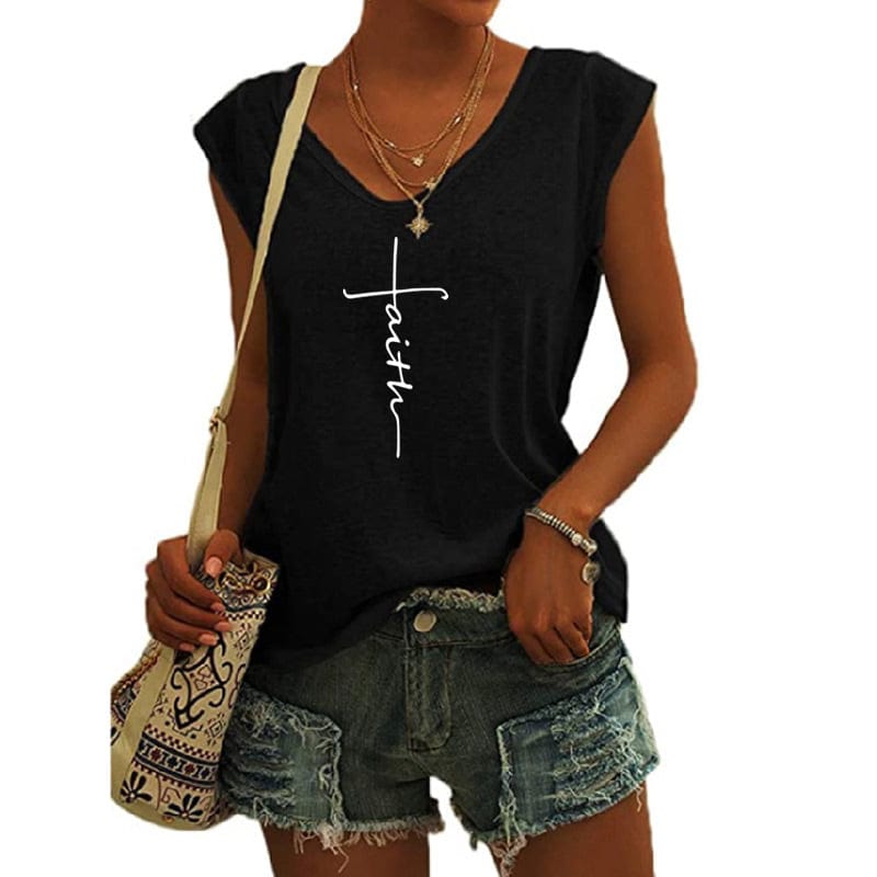 S / black Faith Heart shirts for women drop  t-shirts american clothing tshirts with tshirt custom logo printed y2k cotton shirt