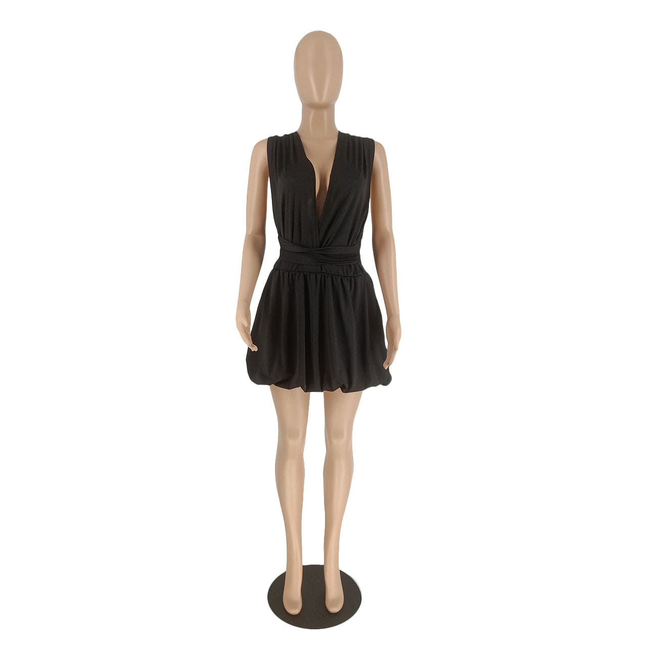 S / black Fengway 2022 Summer Sexy Backless Mini Dress Solid Double Stacked Dress For Women Sleeveless V Neck Dresses