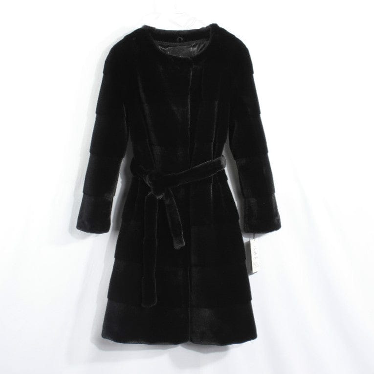 S / black Founder Women's Luxury Faux Mink Fur Long Guttering Style Black Coat Artificial Fur Outwear