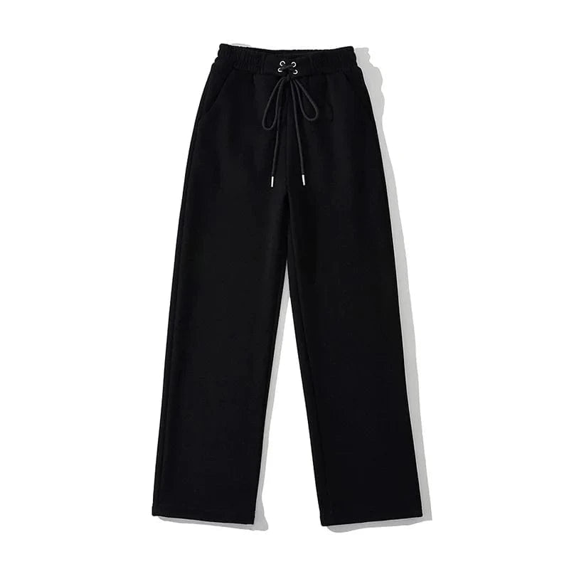 S / Black High Quality Loose Ladies Cotton Fleece Sweatpants Shoe Loop Waistband Sport Pants Female Trousers Women Joggers Pants