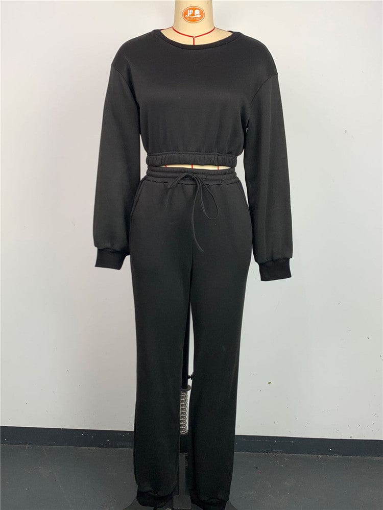 S / black Hoodies Sweatshirt Tracksuit Fashion Soild Long Sleeve Sweatpants Female Joggers Women 2 Piece Sets