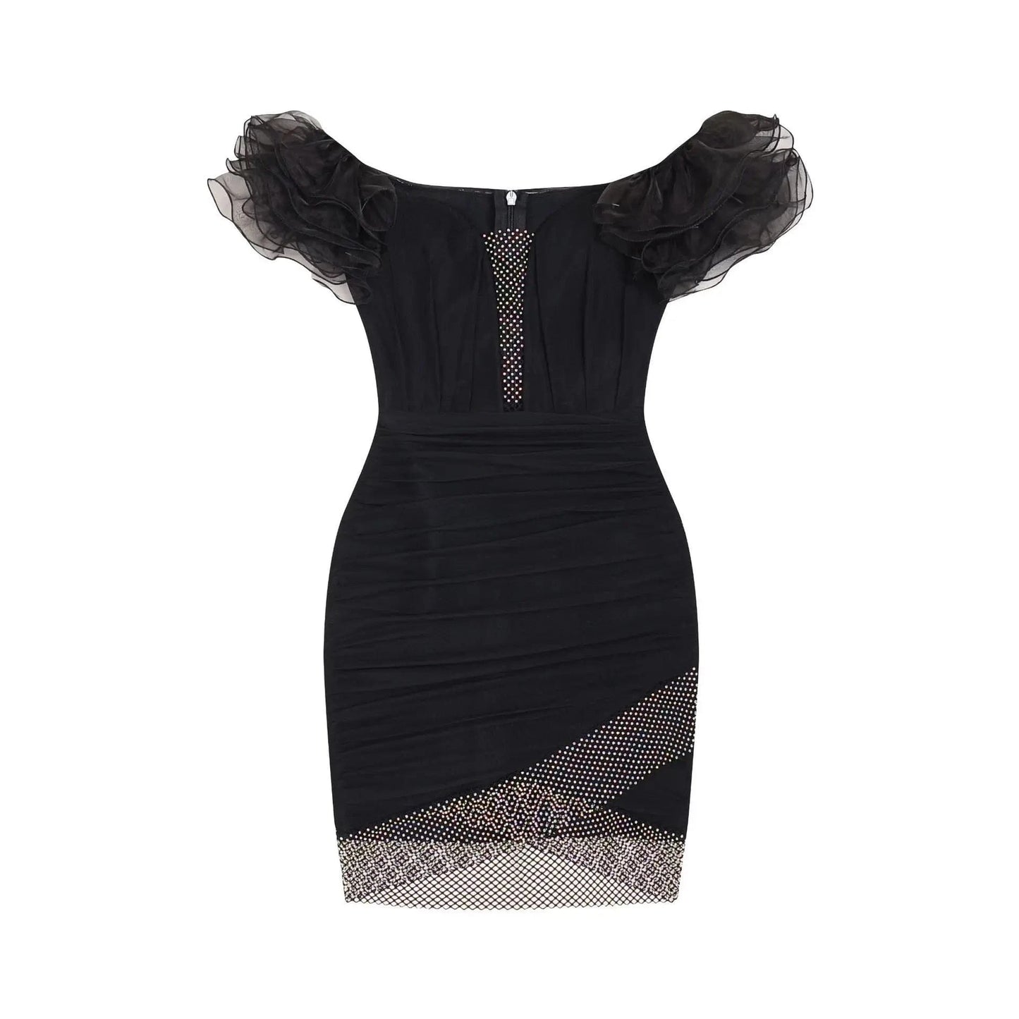 S / Black Hot Sale Sexy Gauze Flower Black Woman Dress Crystal Mesh Bandage Dresses High Quality off the Shoulder Bodycon Party Vestidos