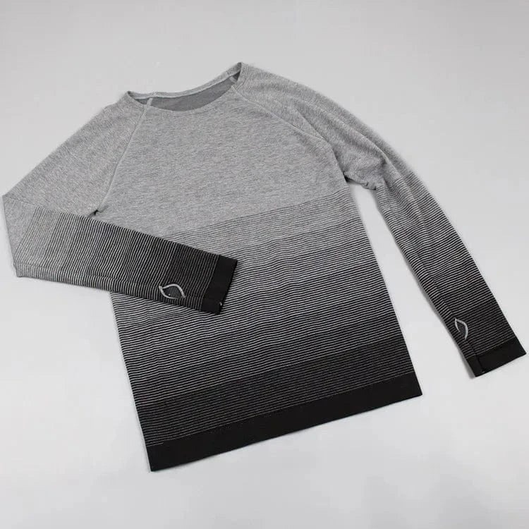 S / Black Large Size Yoga Wear Round Neck Seamless Sports Fitness Shirt Gradient Long Sleeves Running T-shirts For Womens