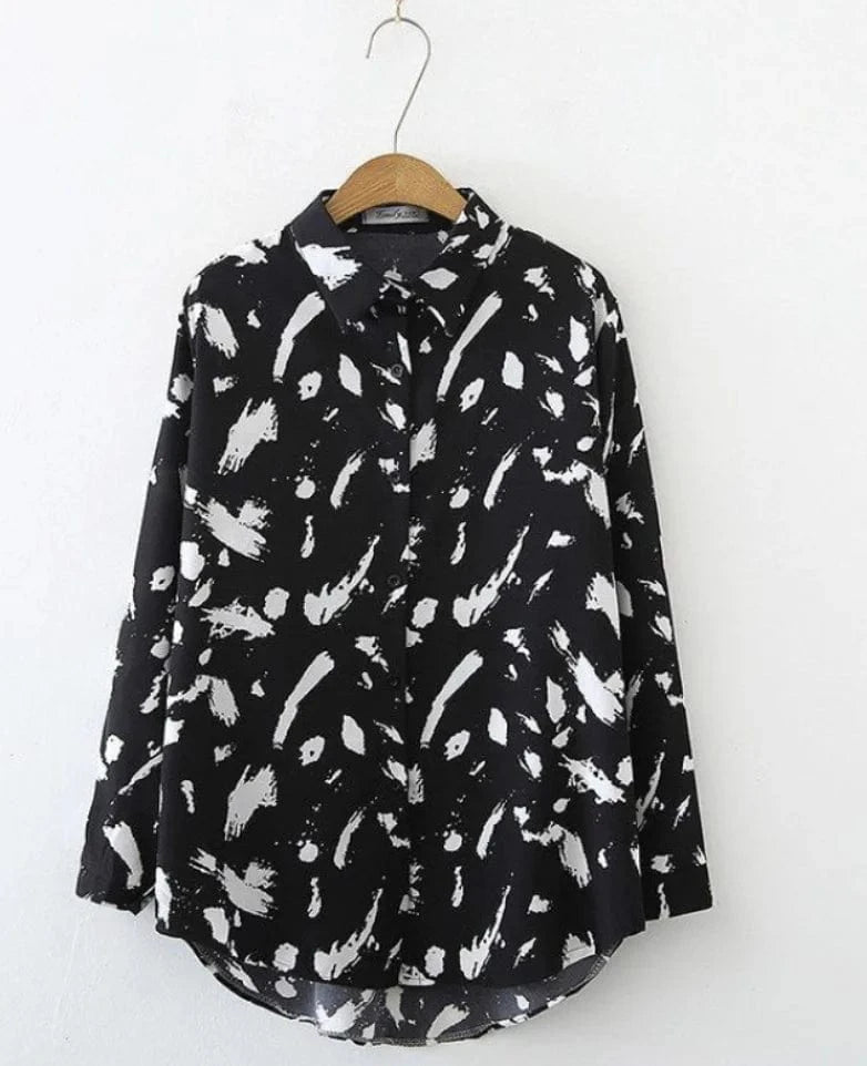 S / Black Liu Ming Fashion 2024 Spring Autumn Women Vintage Printed Long Sleeve Buttons Blouse Casual Shirt