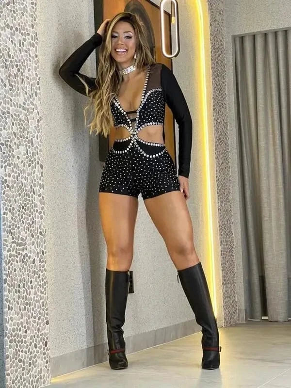 S / Black Long sleeve patchwork see through slim mesh rhinestone women jumpsuit with sexy club hollow