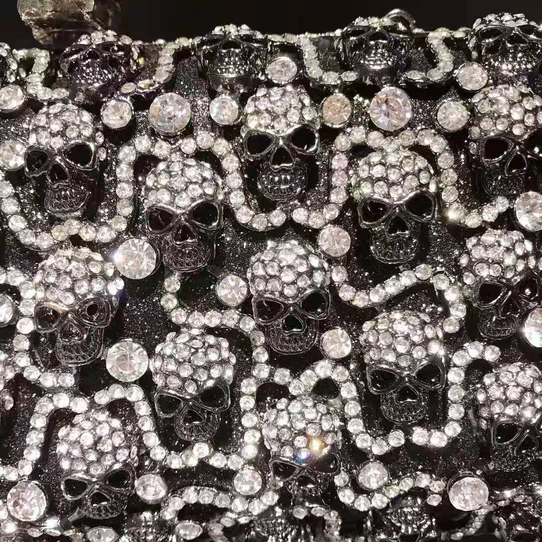 S / black Luxury  Ladies Crystal Skull Clutch Purse Wedding Prom Dinner Party Diamond Clutches Ladies Rhinestone Evening Bag