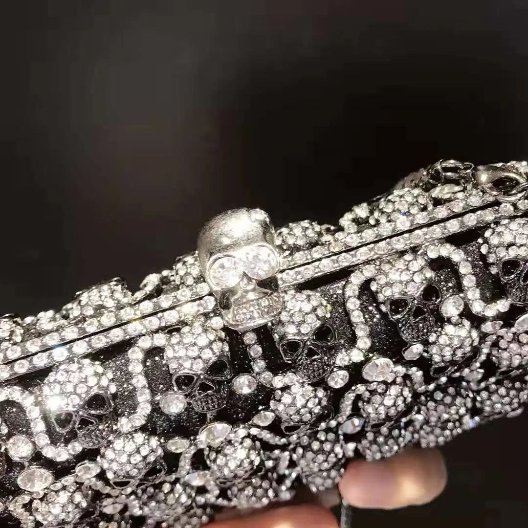 S / black Luxury  Ladies Crystal Skull Clutch Purse Wedding Prom Dinner Party Diamond Clutches Ladies Rhinestone Evening Bag