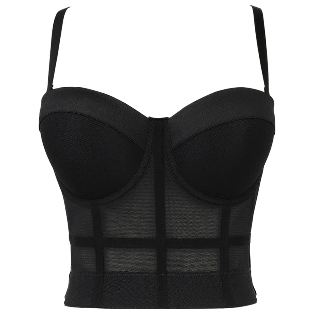 S / Black Manufacturer spot elastic mesh underwear wear body shaping Yoga Dance corset with chest pad back sling vest