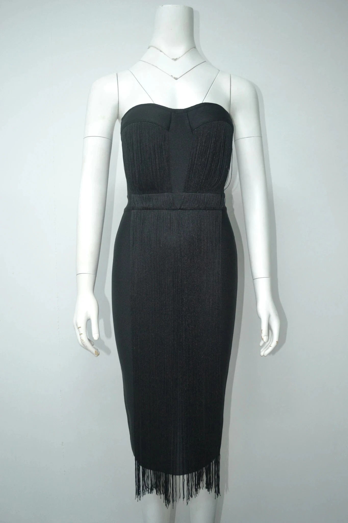 S / Black New Fashion Woman Clothes Bodycon Tassel Midi Dresses Strapless Bandage Mini Evening Prom Dress