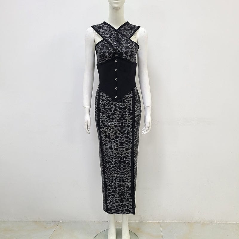 s / black NOVANCE tops for women 2023 sexy off shoulder high split evening dresses elegant stretchy printed long dress for dinner party