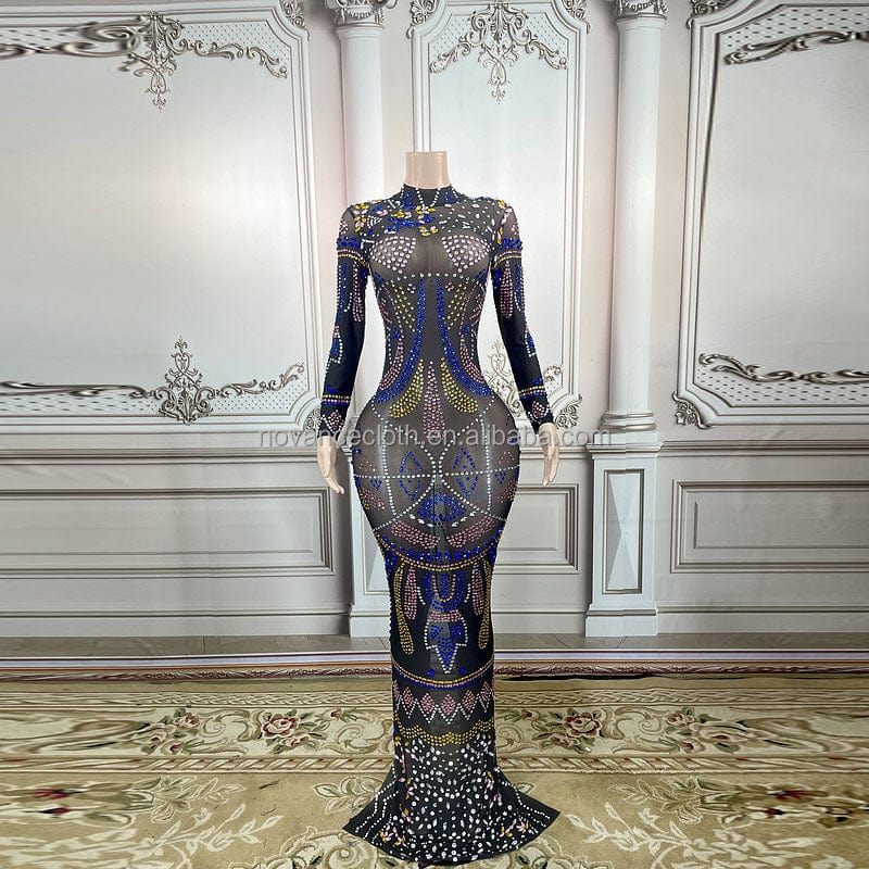 S / black NOVANCE Y2558 2023 new product black mesh colorful diamonds luxury outfit mermaid gowns prom evening dress for evening party