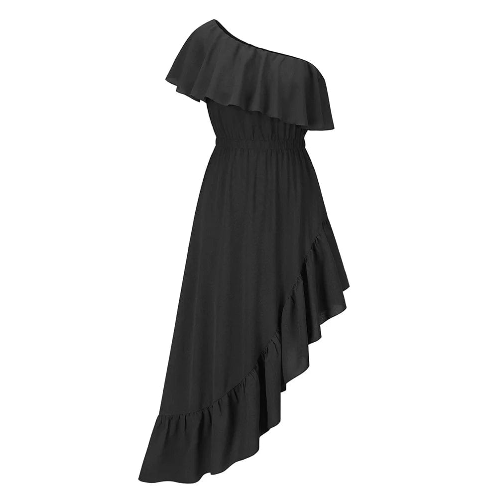 S / Black One Shoulder Sexy Dress Skinny Irregular Ruffles Party Dress Women Wholesale Clothing