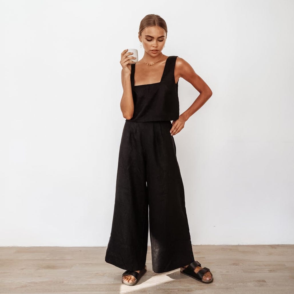 S / black OOTN Backless Women's Women Sexy Low Cut Tank Top Female Set Wide Leg Pants Suit 2023 Cotton