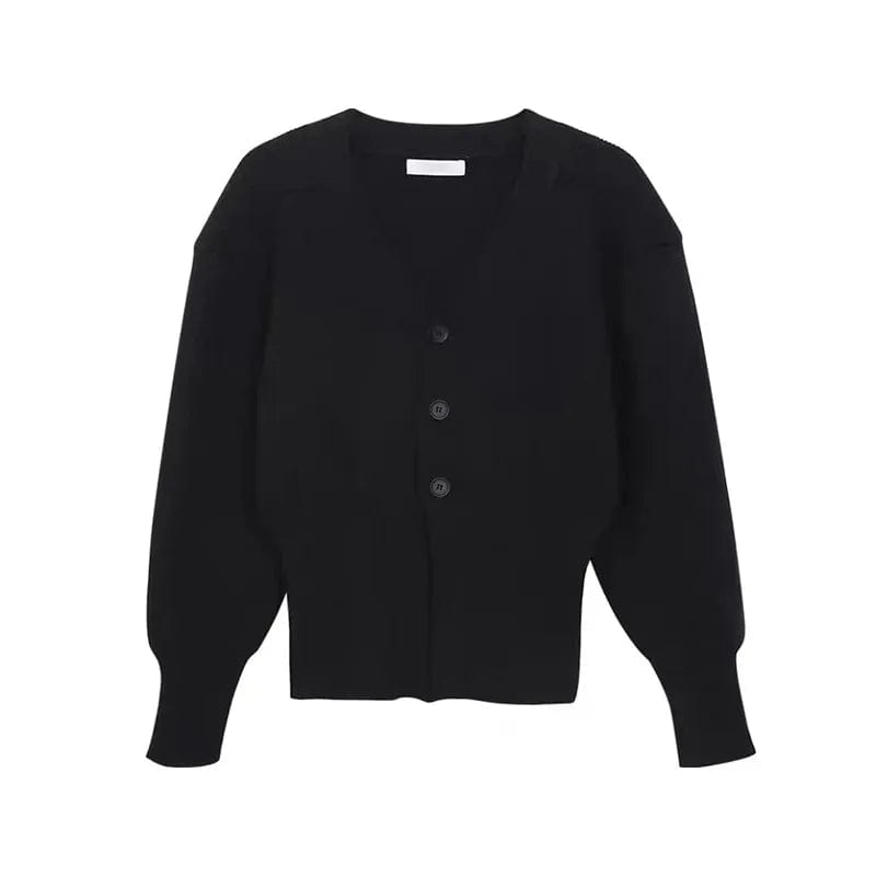 S / Black OUDINA Wholesale Autumn Short V Neck Sweater Design Top Retro Lazy Solid Color Knit Cardigan Womens Sweaters