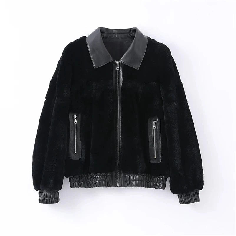 S / Black Pudi Women Real Rabbit Fur Jacket Coat Female Winter New Genuine Leather Parka Jackets CT135